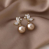 Elegant Pearl and Golden Crystal Exotic Earrings