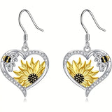 Retro Bohemian Dangle Earrings Featuring Sunflower and Bee Heart Design