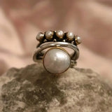 Antique Silver Crown Ring Adorned with Pearls