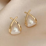 Pearl-Embellished Triangle Earrings