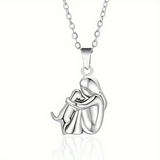 Embraced Girl and Dog Pendant Necklace
