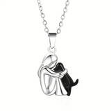 Embraced Girl and Dog Pendant Necklace