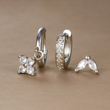 Diamond-Accented Floral Earrings Set