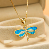 Opal-Embellished Gold Dragonfly Necklace