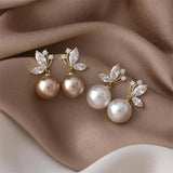 Elegant Pearl and Golden Crystal Exotic Earrings