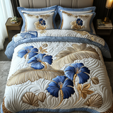 Silver Hibiscus 3-Piece Quilted Bedding Set NCU0DV4863