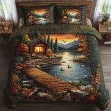 Sunset Cabin Lake 3-Piece Quilted Bedding Set NCU0NT5169