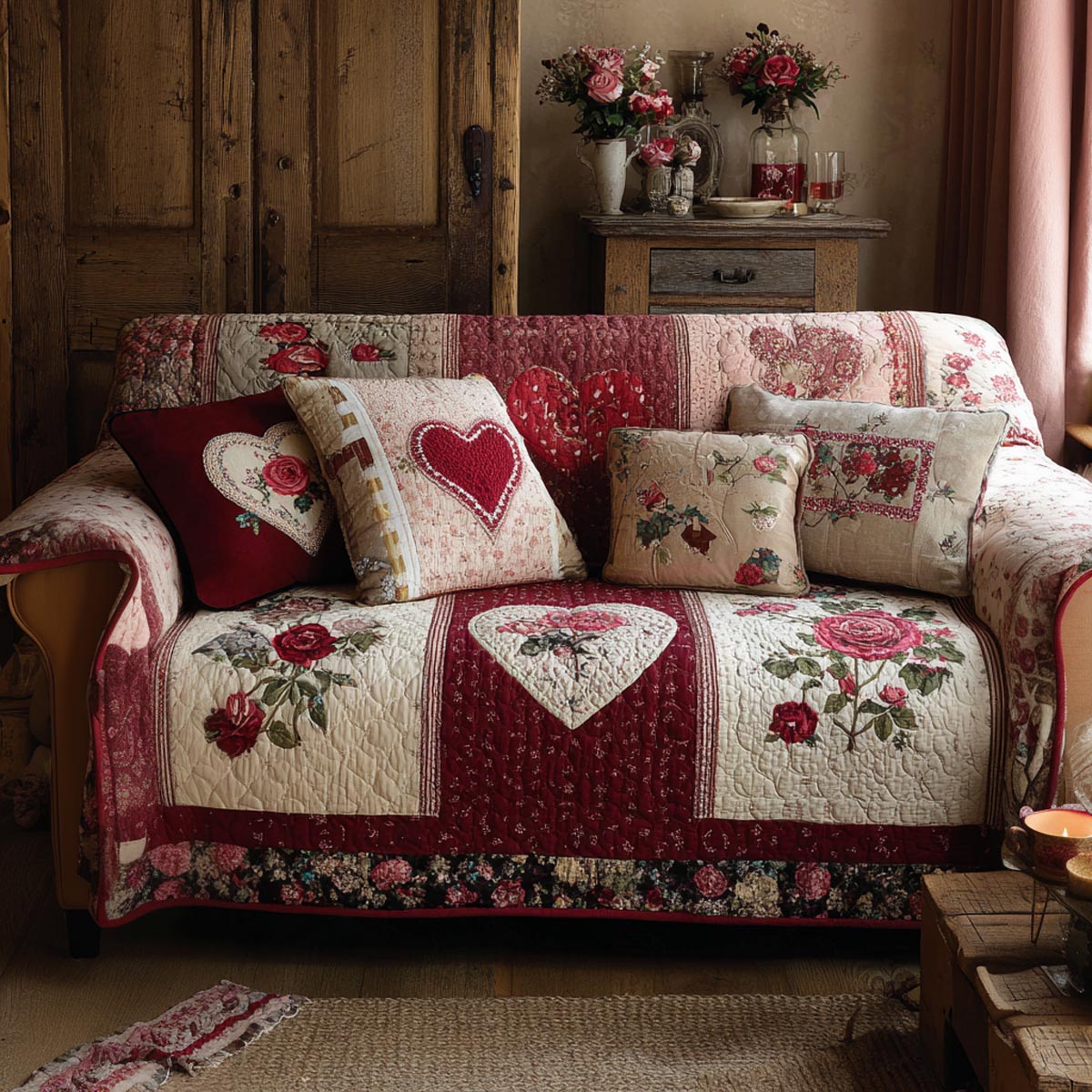 Heart Quilted Sofa Cover NCU0VT371