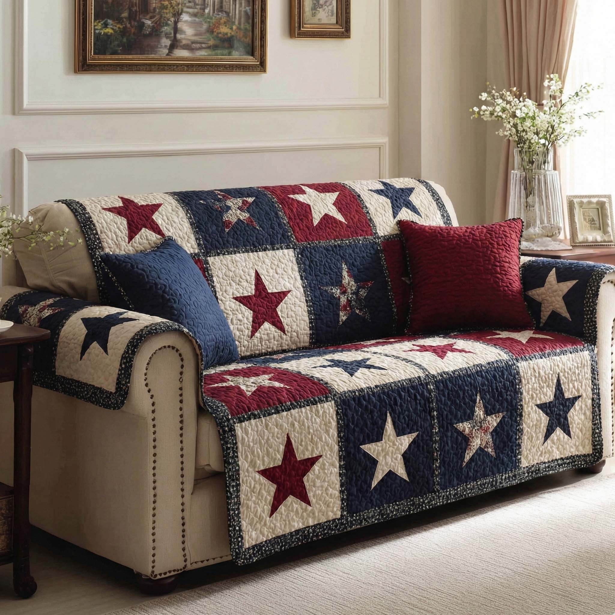 Americana Quilted Sofa Cover NCU0VT373