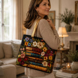 Quilted Tote Bag - Floral and book print