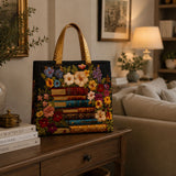 Quilted Tote Bag - Floral and book print
