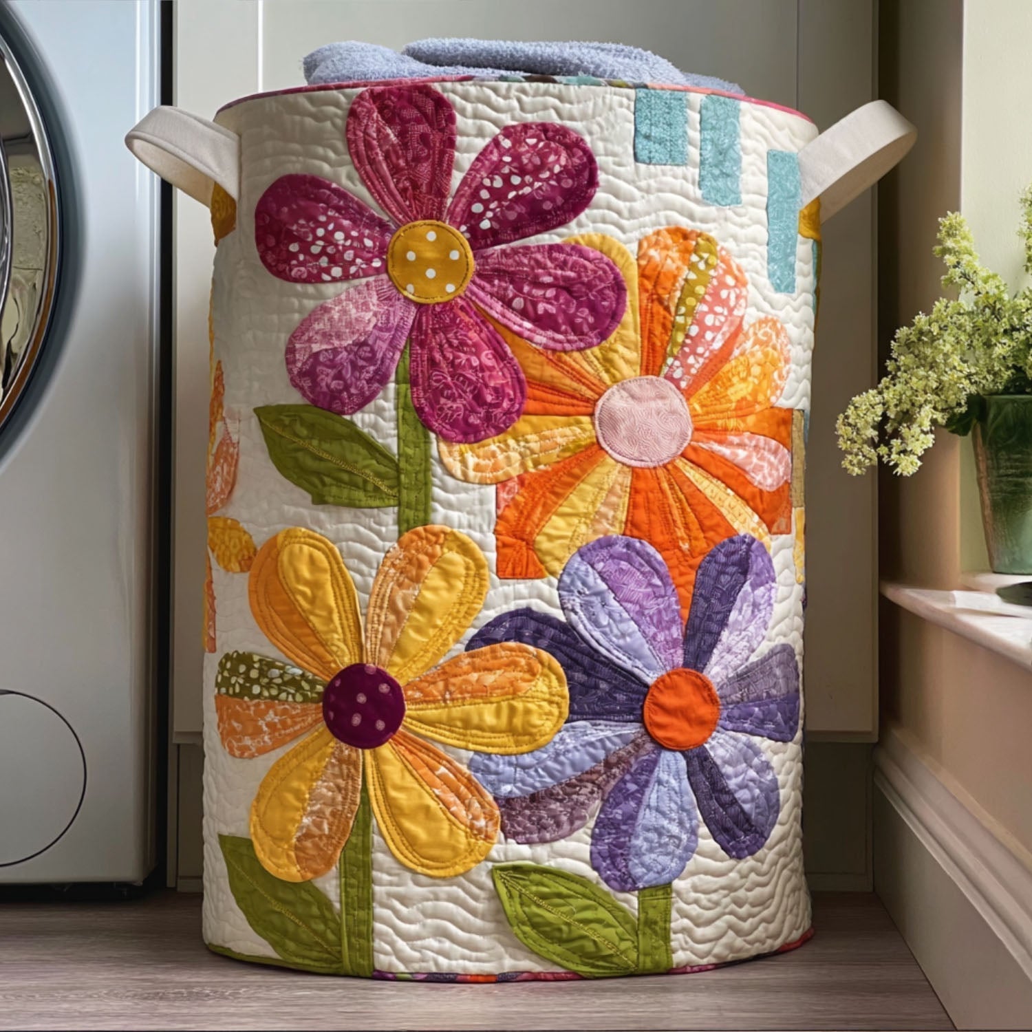 Flower Quilted Laundry Basket NCU0QN006