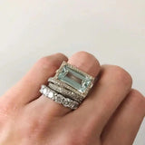 Retro Silver Ring Set Featuring Glass Turquoise