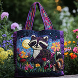 Flower Night Raccoon CW1501013CL Quilted Tote Bag