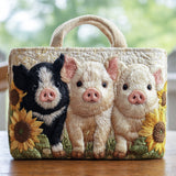 Sunflower Pig Charm CW0801018CL Quilted Tote Bag