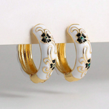 Retro Circle Earrings with White Enamel Accents