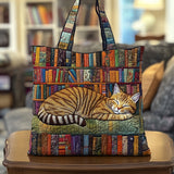 Bookish Cat Nap XR1111003CL Quilted Tote Bag