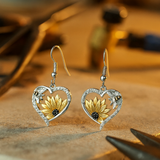 Retro Bohemian Dangle Earrings Featuring Sunflower and Bee Heart Design