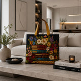Quilted Tote Bag - Floral and book print