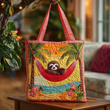 Tropical Summer Sloth QA2011024CL Quilted Tote Bag