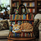 Cat Loves Books XR1111002CL Quilted Tote Bag