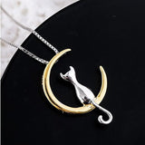 Chic Crescent Moon and Cat Necklace