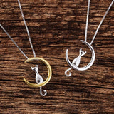 Chic Crescent Moon and Cat Necklace