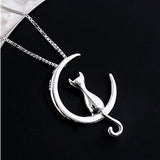 Chic Crescent Moon and Cat Necklace