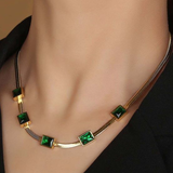 Retro Green Zircon Pendant Necklace