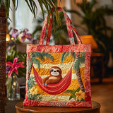 Tropical Summer Sloth QA2011025CL Quilted Tote Bag