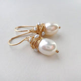 Classic Pearl Earrings Adorned with Golden Threads