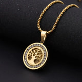 Luxurious Golden Tones Life Tree Necklace Adorned with Zirconia