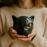 Mystical Black Cat Head Sculpture