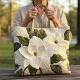 Quilted Tote Bag - Elegant White Lilies
