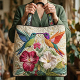 Quilted Tote Bag - Hummingbird and White Flowers
