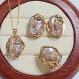 Gold Freshwater Pearl Necklace and Earring Set