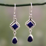 Blue Stone and Crystal Silver Earrings