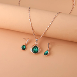 Green Crystal and Gold Necklace and Earring Set
