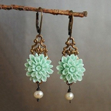 Turquoise Flower and Pearl Boho Earrings
