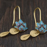 Bohemian Blue and Gold Lotus Earrings