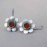 Retro Red Glass Daisy Earrings