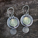 Silver Vintage Earrings Featuring Green Moonstone