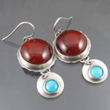 Retro Red and Blue Silver Earrings