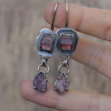 Antique Silver Earrings Adorned with Garnet Crystals