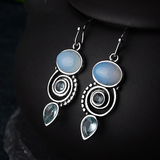 Retro Crystal and Moonstone Drop Earrings