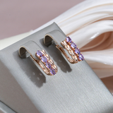 Stunning Golden and Purple Zirconia Earrings with an Elegant Sparkle