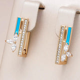 Chic Gold Earrings Featuring Blue Enamel and Zircon Accents