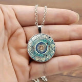 Retro Blue Mandala Round Necklace