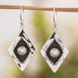 Antique Silver Earrings Featuring Inlaid Pearls