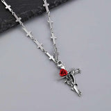 Red Necklace with Silver Cross Pendant